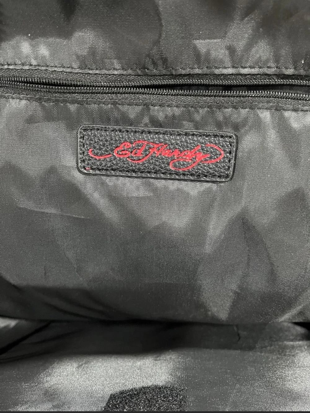 Ed Hardy Black Backpack with Red & White Graphic Skull